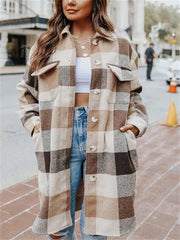 Fashion Plaid  Long Sleeve Coat
