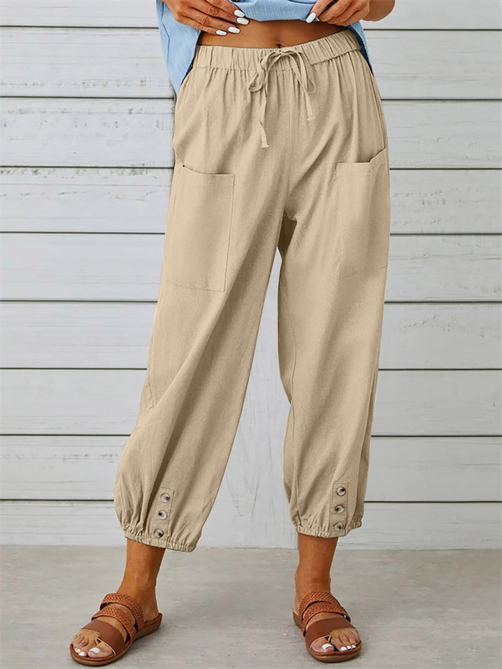 New Loose Type Comfortable Casual Mid-waist Button Cotton Linen Pants Nine-quarter Pants Wide Leg Women's Pants S,M,L,XL,XXL,3XL,4XL,5XL