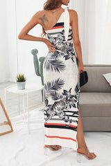 Leopard Jungle Tie One Shoulder Slit Dress
