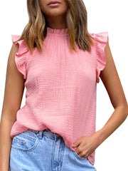Women's Solid Color Splicing Sleeveless Tops Fashion Casual Chiffon T-shirt Tank Tops White Pink Black Blue