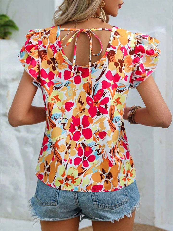 Women's Summer New Fashion Floral Print Double Fly Short-sleeved Shirt Top S M L XL 2XL