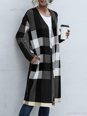 Plaid Print Long Cardigan Coat