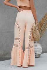 Kyomi Cotton Blend Embroidered Lace Elastic Waist Flare Pants