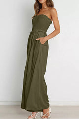 Miller Strapless Ruffles Smocked Pocketed Wide Leg Jumpsuit