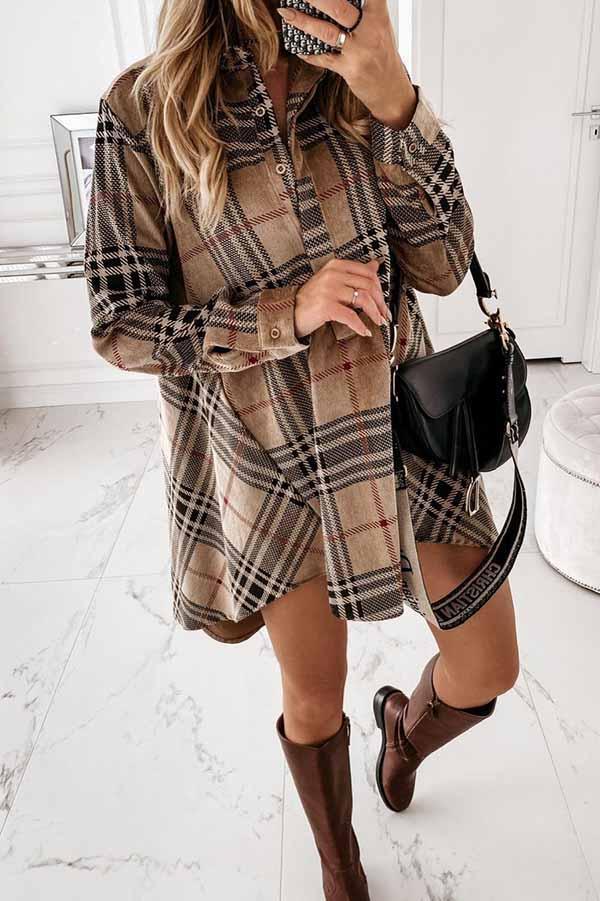 Latice Printed Long Sleeve Casual Mini Dress