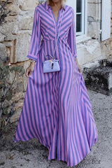 Hard To Catch Stripe Print Shirt Maxi Dress