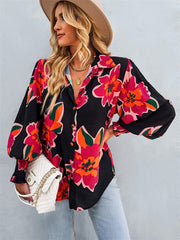 Fashion Commuter Women's Shirts Spring and Summer Long-sleeved POLO Collar Collision Color Temperament Elegant and Versatile Cardigan Blouse