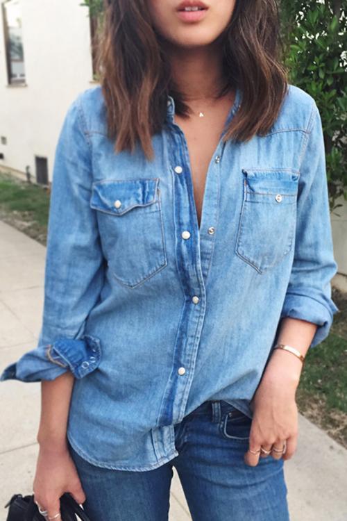Turndown Collar Pocket Denim Shirt
