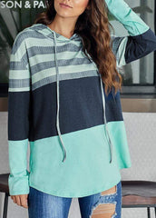 Drawstring Striped Long Sleeve Hoodie