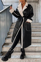 Own The World Faux Leather Teddy Lined Belt Midi Coat