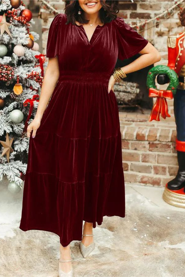 WOMEN¡®S VELVET TIERED MAXI DRESS
