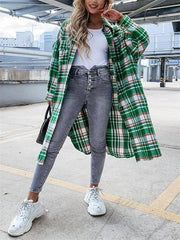 Pocketed Plaid Long Blouse