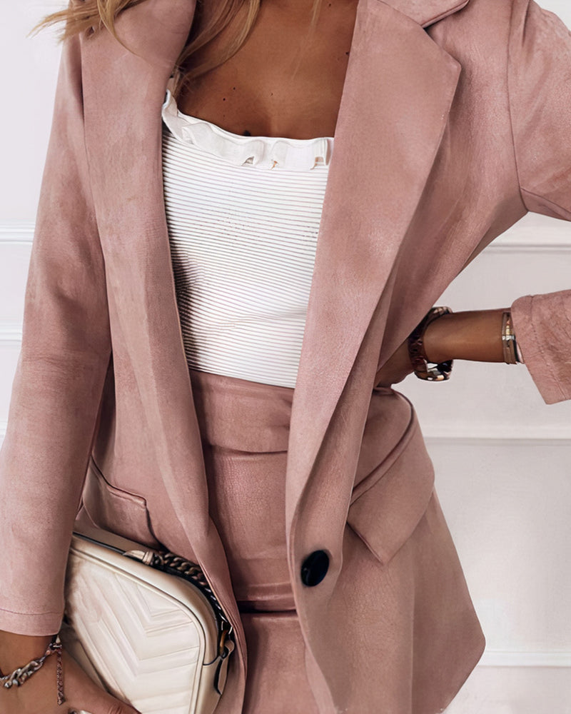 Single Breasted Flap Detail Blazer & Skirt Set