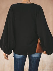 Loose Long Sleeve V Neck Tops