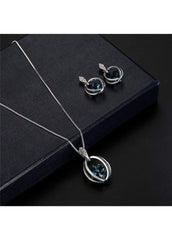 Earrings and Silver Metal Necklace for Woman