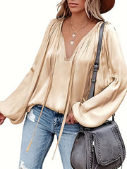 Effortlessly Stylish Solid Tie Neck Pleated Blouse