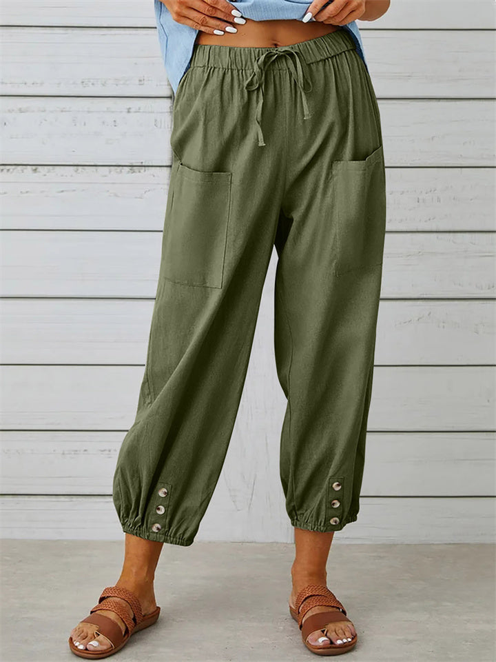 New Loose Type Comfortable Casual Mid-waist Button Cotton Linen Pants Nine-quarter Pants Wide Leg Women's Pants S,M,L,XL,XXL,3XL,4XL,5XL