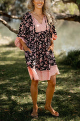 Trisha Bohemian Print Balloon Sleeve Pocketed Babydoll Mini Dress