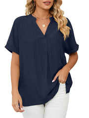 New Thin Section V-neck Casual Set Head Solid Color Loose Temperament Commuter Three-quarter Sleeve Shirt Comfortable Casual Tops Female