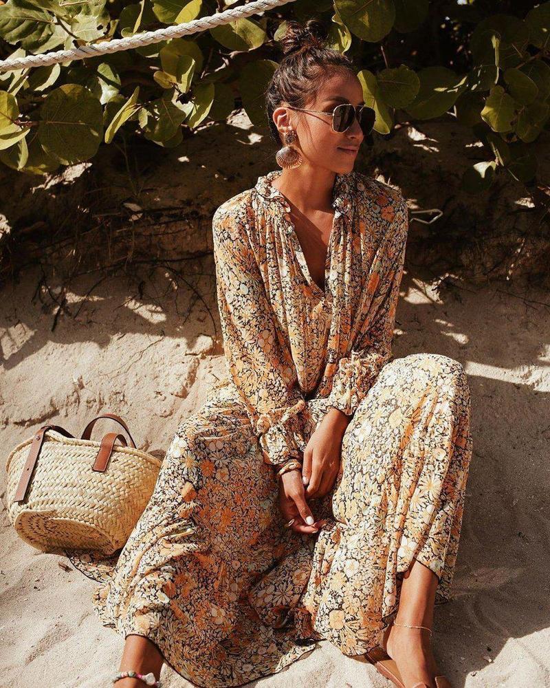 Toes in the Sand Floral Print Maxi Dress-