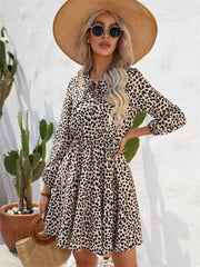Women's New Summer Midriff Tied Floral Print V-neck Long-sleeved A-line Dress Personalized Street Hipster Style Dress