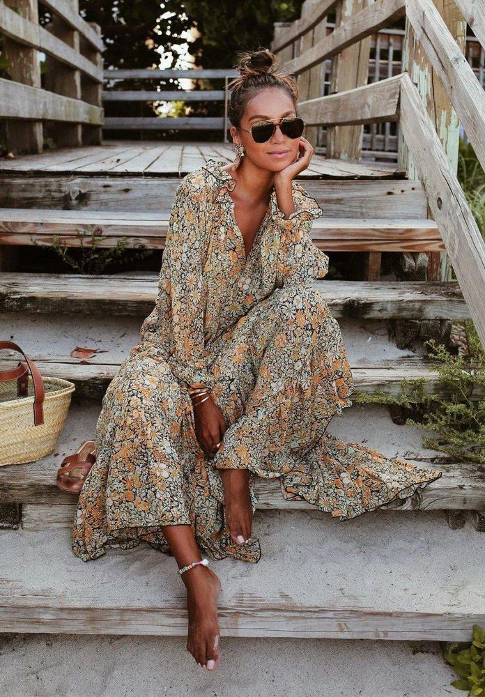 Toes in the Sand Floral Print Maxi Dress-