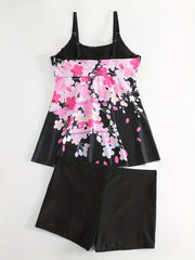 Women's Plus Floral Print Tank Top & Shorts High Stretch Swimsuit