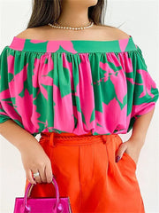 New Summer Women's Pleated Trim Strapless Loose A Neck Top Bat Sleeve Short Sleeve Comfortable Casual T Tops S-XL