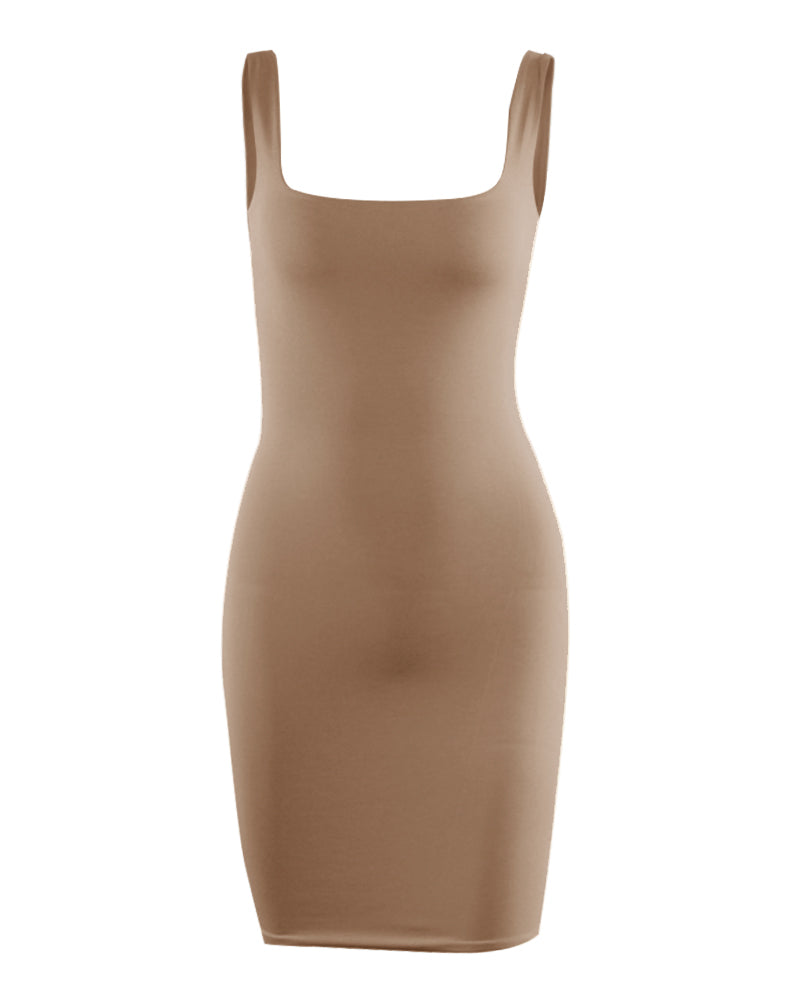 Solid Form Fitting Tank Mini Dress