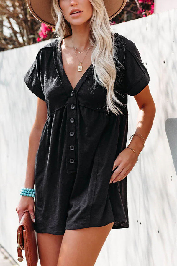 Dyanna Cotton Blend Pocketed Button Down Loose Romper
