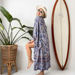 Boho Robe, Kimono Robe,  Beach Cover up, Feather Paisley in Purple
