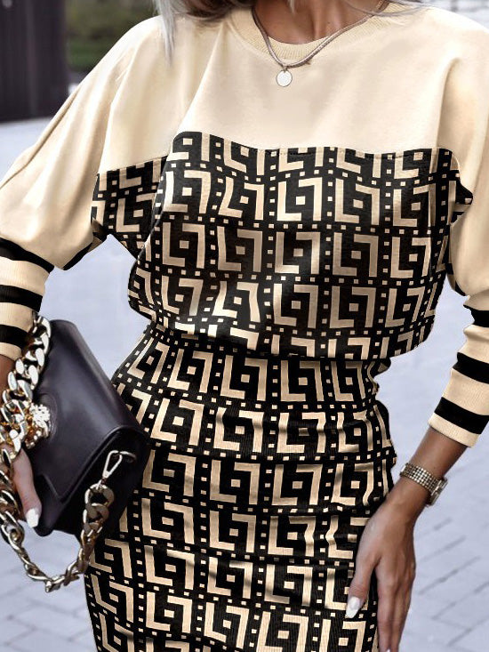 Women's Dresses Printed Crew Neck Long Sleeve Dress