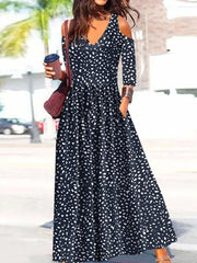 Women's Dresses Printed Off-Shoulder Mid Sleeve Dress