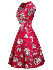 Halloween Vintage Skull Print Hepburn Dress