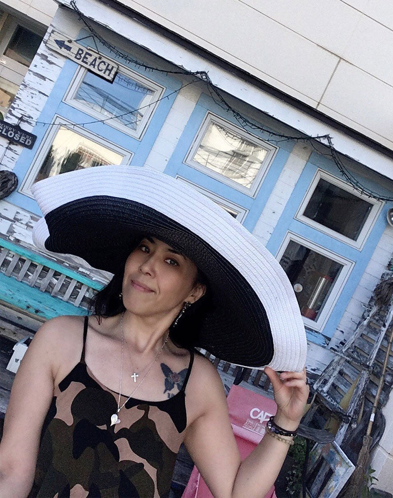 Boho Hat, Beach Hat, Extra Wide Brim Paper Hat, Natalie in White, Blue, Beige and 28 colors  (Soft, 25 cm)