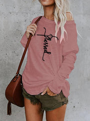 Women's T-Shirts Off The Shoulder Crew Neck Printed Loose T-Shirt