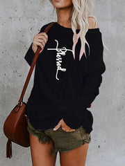 Women's T-Shirts Off The Shoulder Crew Neck Printed Loose T-Shirt
