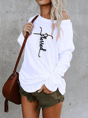 Women's T-Shirts Off The Shoulder Crew Neck Printed Loose T-Shirt