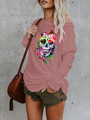 Women's T-Shirts Skull Print Long Sleeve Casual T-Shirt
