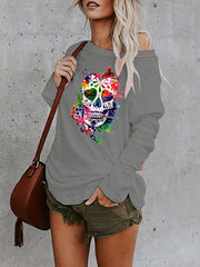 Women's T-Shirts Skull Print Long Sleeve Casual T-Shirt
