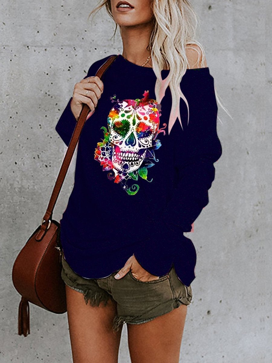 Women's T-Shirts Skull Print Long Sleeve Casual T-Shirt