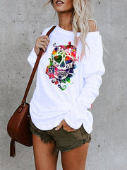 Women's T-Shirts Skull Print Long Sleeve Casual T-Shirt
