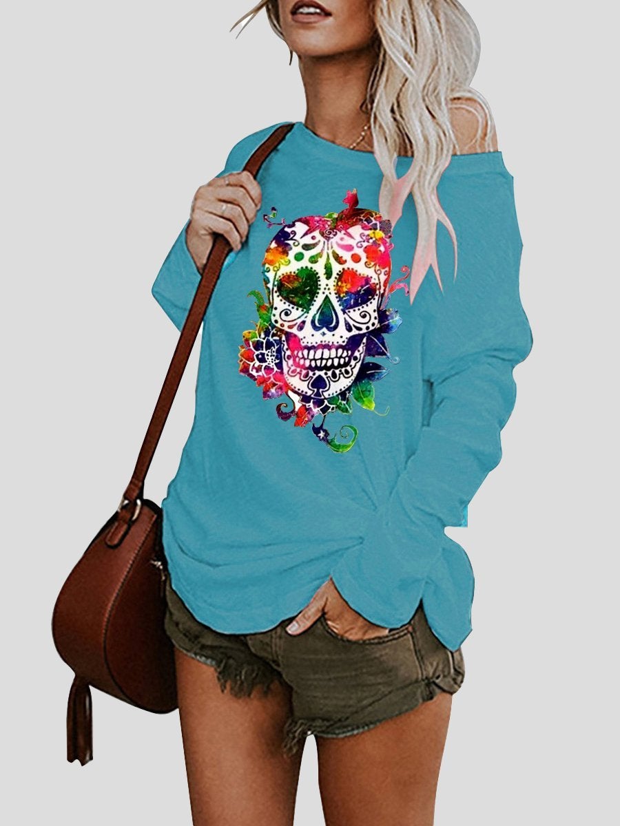 Women's T-Shirts Skull Print Long Sleeve Casual T-Shirt
