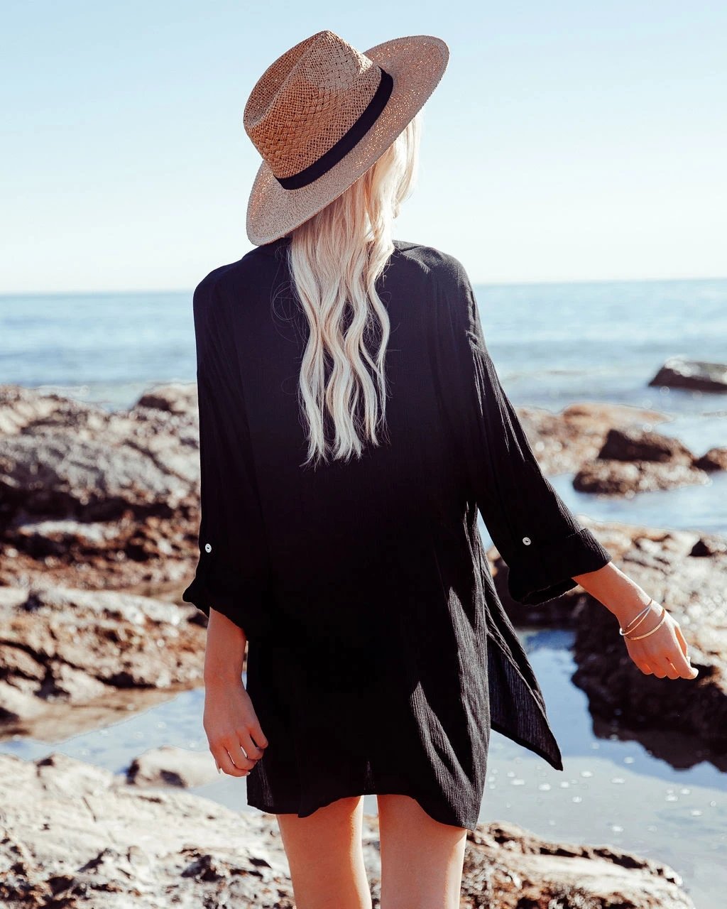 V Neck Long Sleeve Button Down Tunic Blouse Mini Dress