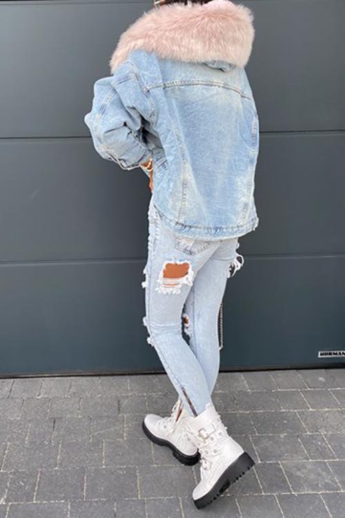 Fake Fur Collar Denim Coat