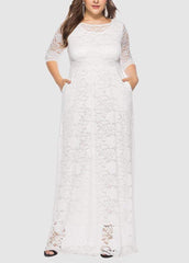 Lace Hollow Out Round Neck Solid Color Dress