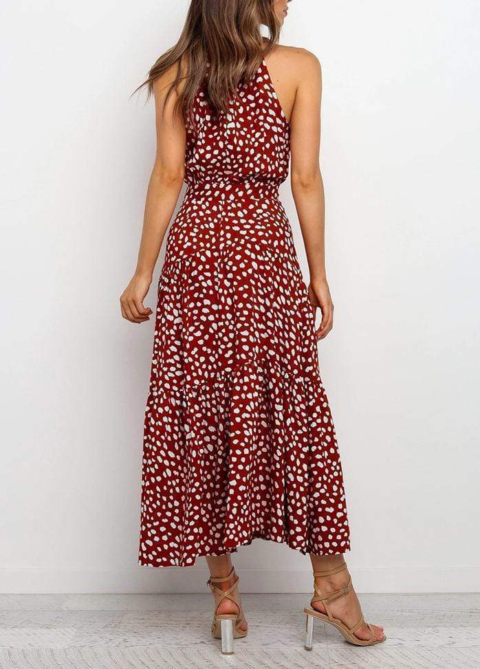 Lacing Halter Printed Sleeveless Maxi Dress