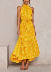 Lacing Halter Printed Sleeveless Maxi Dress