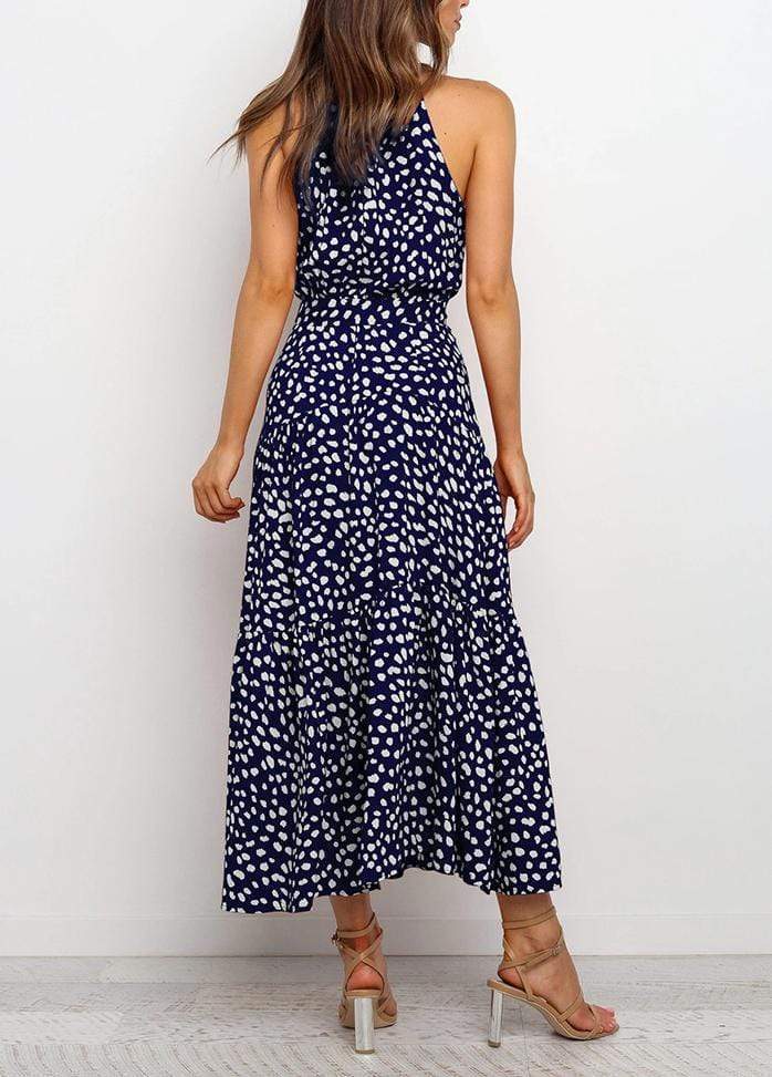 Lacing Halter Printed Sleeveless Maxi Dress