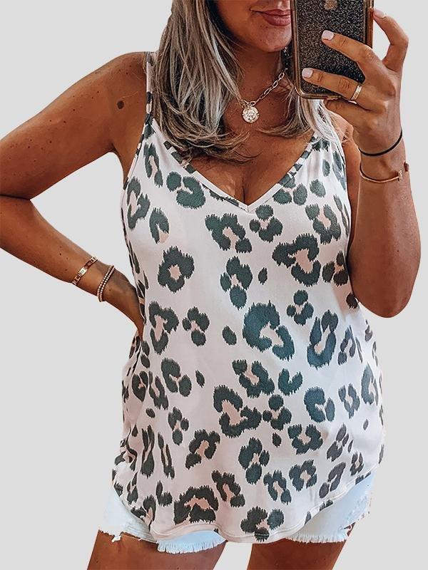 Leopard And Zebra Printed V-Neck Casual Tank Tops